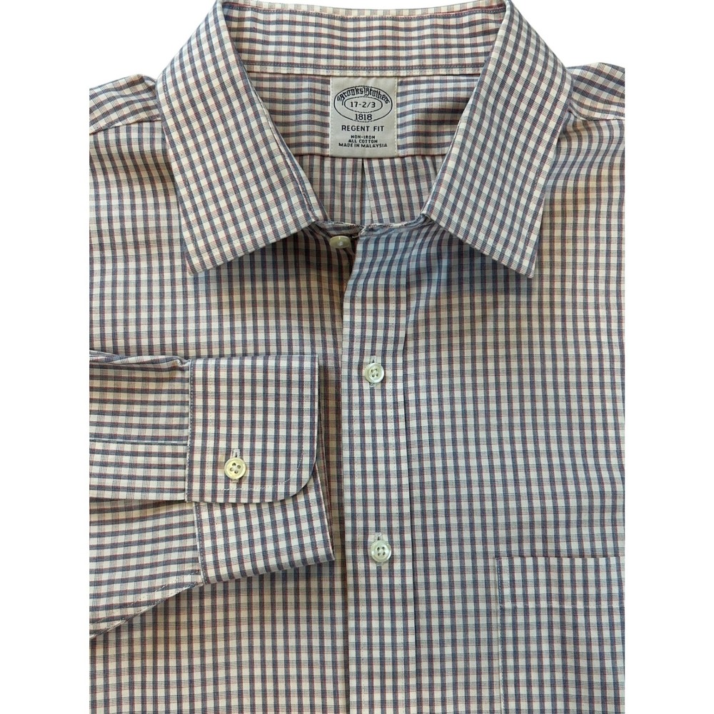 Brooks Brothers Regent Fit Non Iron Gingham Dress‎ Shirt Mens 17 2/3 Blue Red